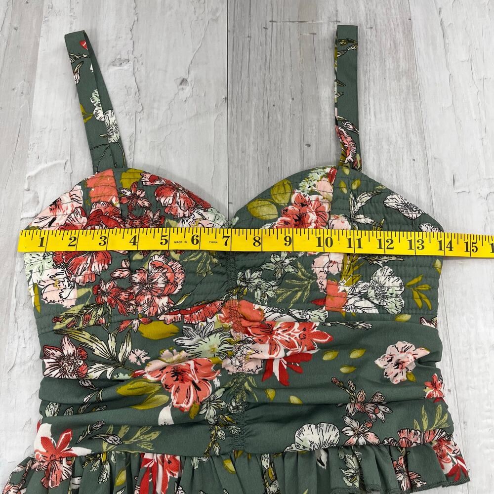 B.O.G. Collective Floral Ruched Smocked Ruffle Crop Adjustable Strap Tank Top - Picture 9 of 11